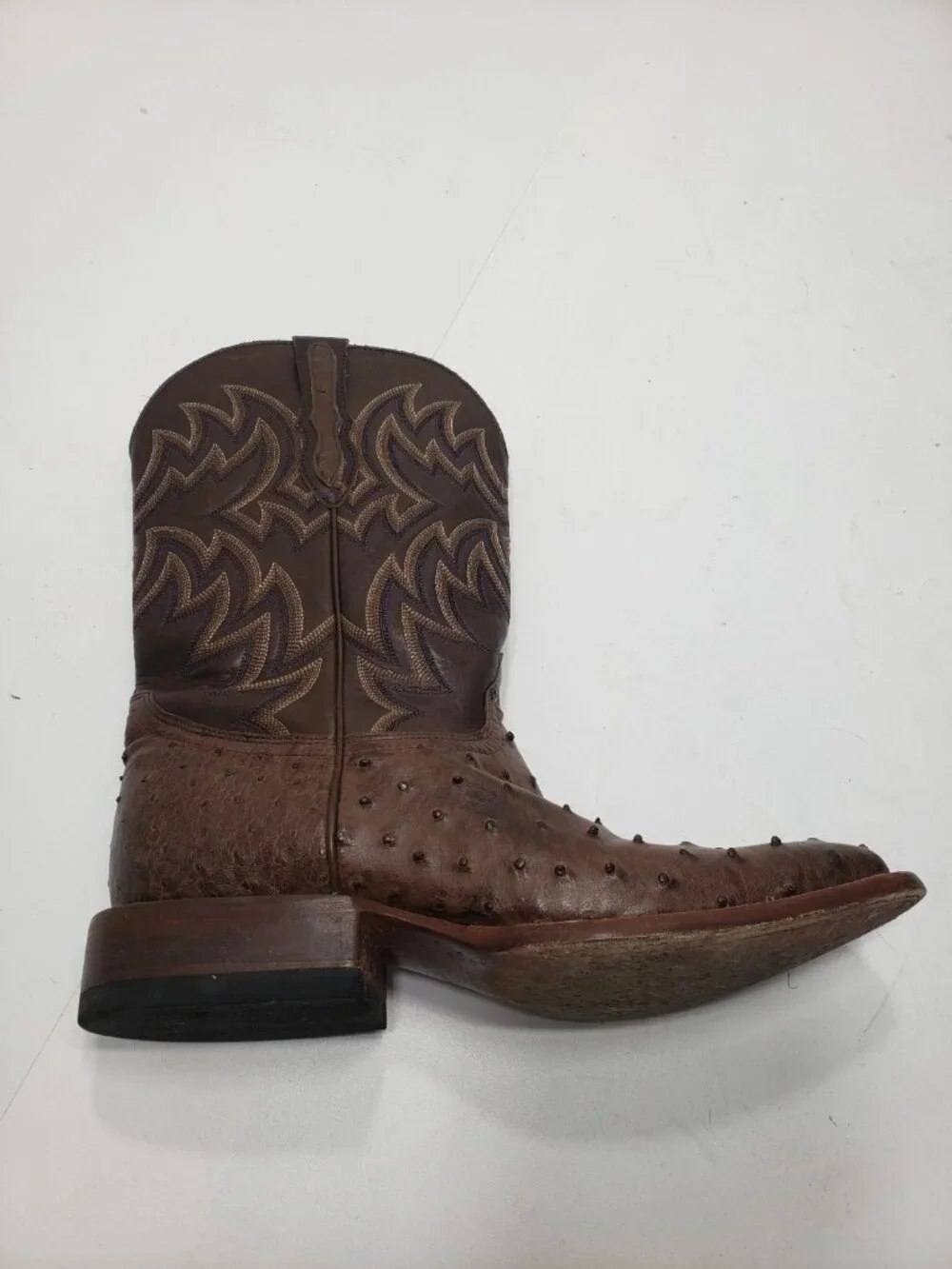 Cavender's Brown Full Quill Ostrich Leather Square Toe Size 9EE Cowboy Boots